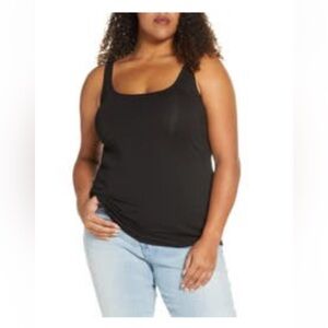 Eloquii Scoop Neck Cotton Black Fitted Tank Top